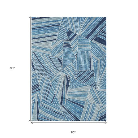 Homeroots 3' Stylish Geometric Beige Brown And Ivory Washable Area Rug For Indoor And Outdoor Spaces 5' X 8' Polyester 594768