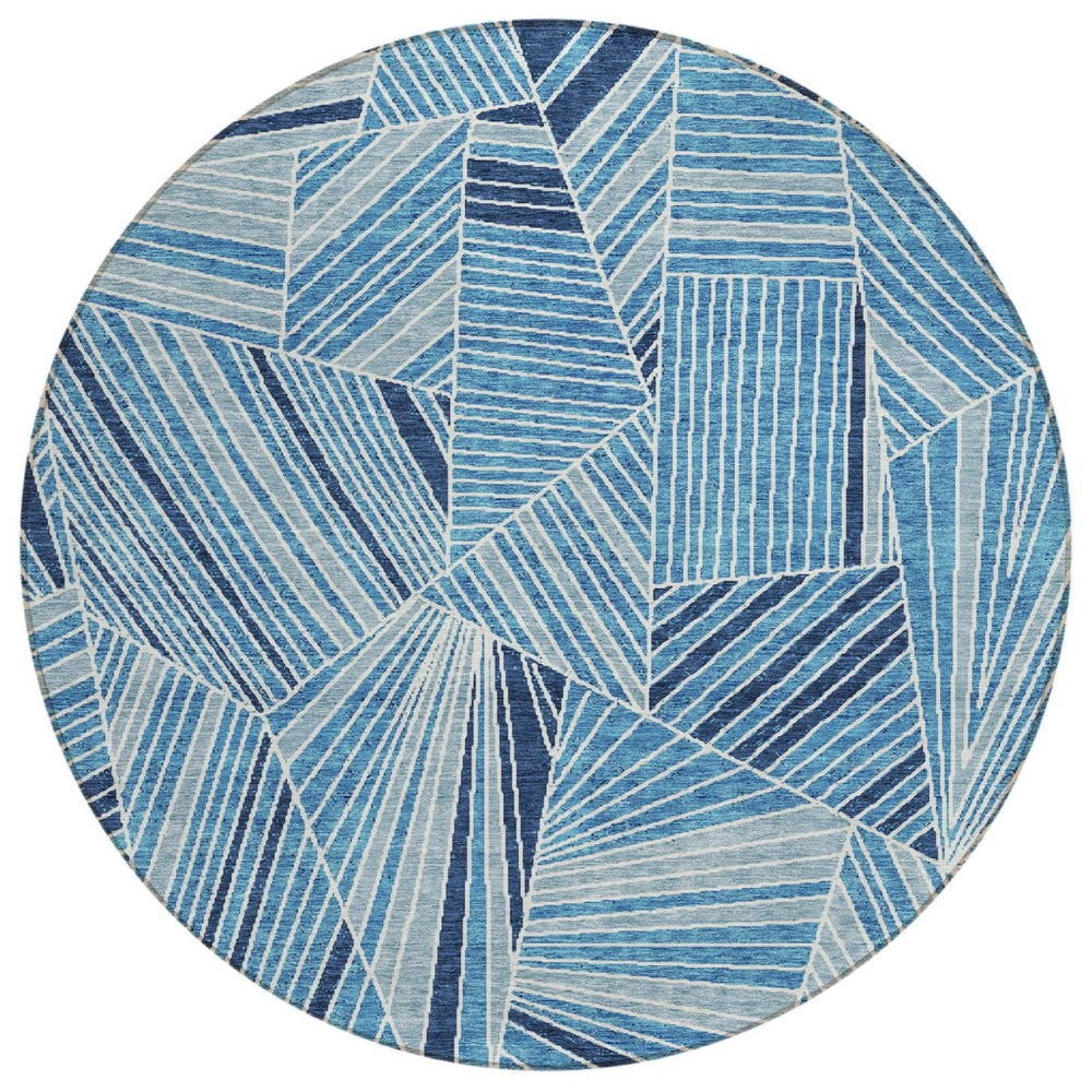 HomeRoots 5' Bold Blue and Teal Geometric Washable Area Rug - Perfect for Indoor and Outdoor Living Spaces 8' Round 594769