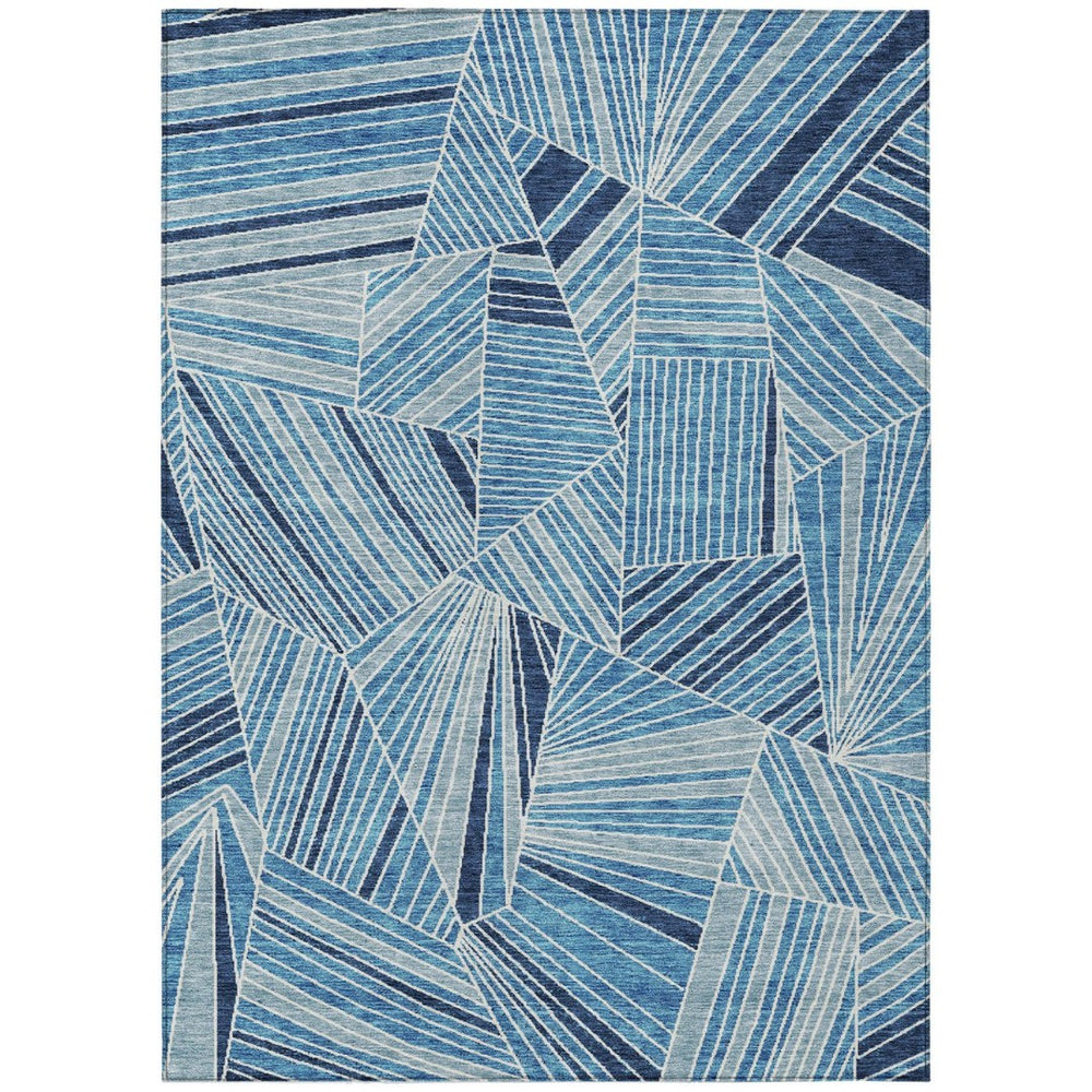 HomeRoots 9' X 12' Blue and Teal Geometric Area Rug – Durable, Washable, Indoor/Outdoor for High-Traffic Spaces 594771
