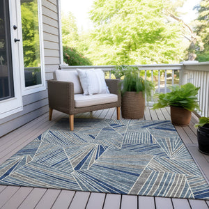 Homeroots 3' Stylish Geometric Beige Brown And Ivory Washable Area Rug For Indoor And Outdoor Spaces 5' X 8' Polyester 594774