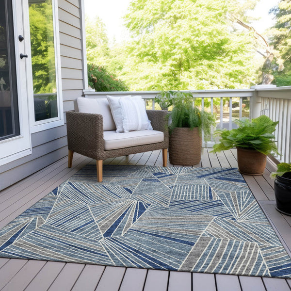 Homeroots 3' Stylish Geometric Beige Brown And Ivory Washable Area Rug For Indoor And Outdoor Spaces 9' X 12' Polyester 594777