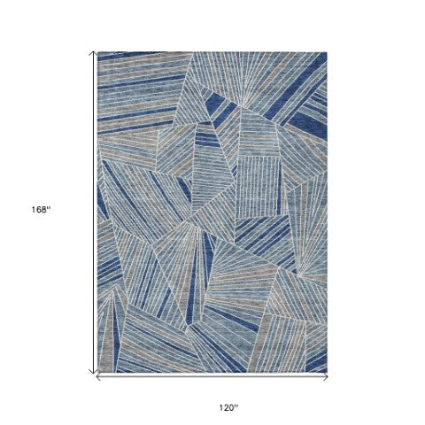 Homeroots 3' Stylish Geometric Beige Brown And Ivory Washable Area Rug For Indoor And Outdoor Spaces 10' X 14' Polyester 594778