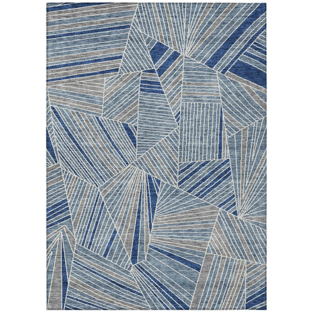 HomeRoots 5' Indoor Outdoor Washable Area Rug in Denim Blue, Gray & Ivory – Stylish, Durable, Easy Care! 10' X 14' 594778
