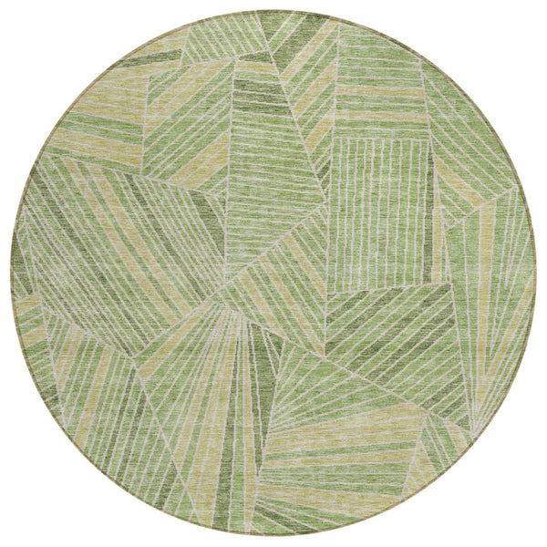 HomeRoots 5' Geometric Washable Indoor Outdoor Area Rug in Green & Olive – Durable, Stylish & Versatile! 8' Round 594781