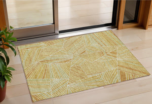 Homeroots 3' Stylish Geometric Beige Brown And Ivory Washable Area Rug For Indoor And Outdoor Spaces 3' X 5' Polyester 594785