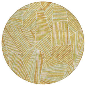 HomeRoots 5' Gold Copper Brown Geometric Area Rug - Washable, Durable, Stylish for Indoor & Outdoor Spaces 8' Round 594787