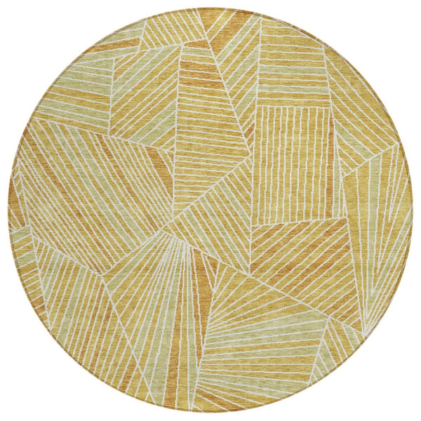 HomeRoots 5' Gold Copper Brown Geometric Area Rug - Washable, Durable, Stylish for Indoor & Outdoor Spaces 8' Round 594787