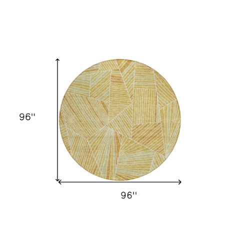 Homeroots 3' Stylish Geometric Beige Brown And Ivory Washable Area Rug For Indoor And Outdoor Spaces 8' Round Polyester 594787