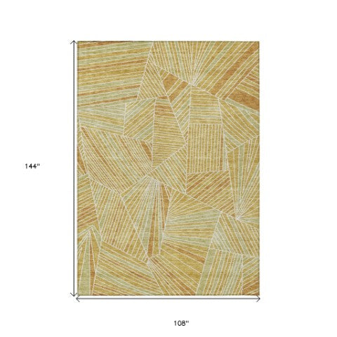 Homeroots 3' Stylish Geometric Beige Brown And Ivory Washable Area Rug For Indoor And Outdoor Spaces 9' X 12' Polyester 594789