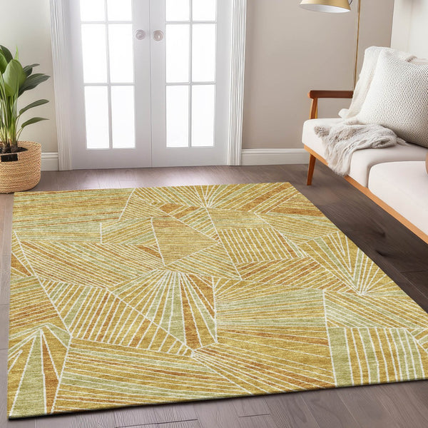 Homeroots 3' Stylish Geometric Beige Brown And Ivory Washable Area Rug For Indoor And Outdoor Spaces 10' X 14' Polyester 594790