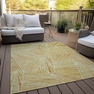 Homeroots 3' Stylish Geometric Beige Brown And Ivory Washable Area Rug For Indoor And Outdoor Spaces 10' X 14' Polyester 594790