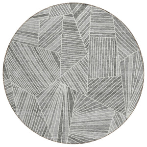 HomeRoots 5' Gray and Ivory Geometric Area Rug – Durable, Washable Design for Indoor and Outdoor Spaces 8' Round 594793