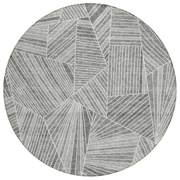 HomeRoots 5' Gray and Ivory Geometric Area Rug – Durable, Washable Design for Indoor and Outdoor Spaces 8' Round 594793