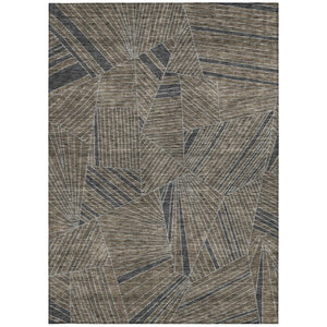 Homeroots 3' Stylish Geometric Beige Brown And Ivory Washable Area Rug For Indoor And Outdoor Spaces 3' X 5' Polyester 594797