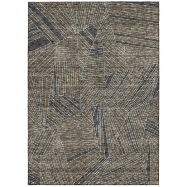 Homeroots 3' Stylish Geometric Beige Brown And Ivory Washable Area Rug For Indoor And Outdoor Spaces 3' X 5' Polyester 594797