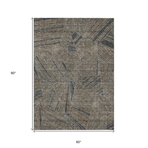 Homeroots 3' Stylish Geometric Beige Brown And Ivory Washable Area Rug For Indoor And Outdoor Spaces 5' X 8' Polyester 594798