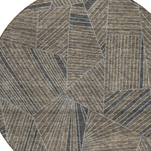 Homeroots 3' Stylish Geometric Beige Brown And Ivory Washable Area Rug For Indoor And Outdoor Spaces 8' Round Polyester 594799