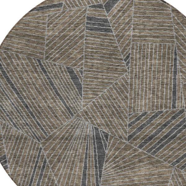 Homeroots 3' Stylish Geometric Beige Brown And Ivory Washable Area Rug For Indoor And Outdoor Spaces 8' Round Polyester 594799