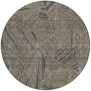 Homeroots 3' Stylish Geometric Beige Brown And Ivory Washable Area Rug For Indoor And Outdoor Spaces 8' Round Polyester 594799