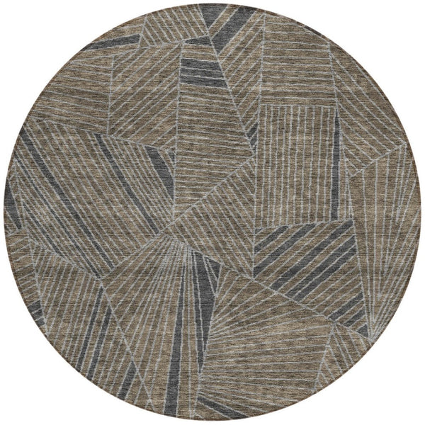 Homeroots 3' Stylish Geometric Beige Brown And Ivory Washable Area Rug For Indoor And Outdoor Spaces 8' Round Polyester 594799