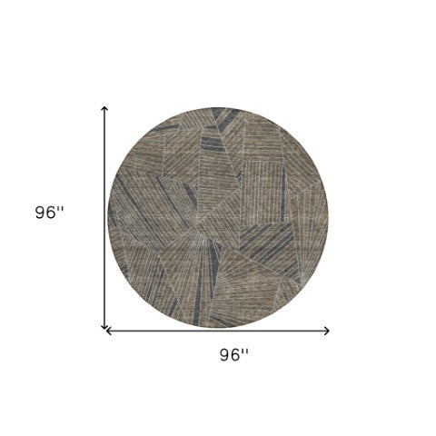 Homeroots 3' Stylish Geometric Beige Brown And Ivory Washable Area Rug For Indoor And Outdoor Spaces 8' Round Polyester 594799