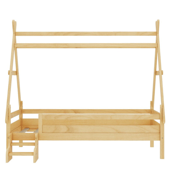 English Elm Twin House Shaped Platform Bed Solid Pine Frame with Built in Stairs for Kids W1580P354719