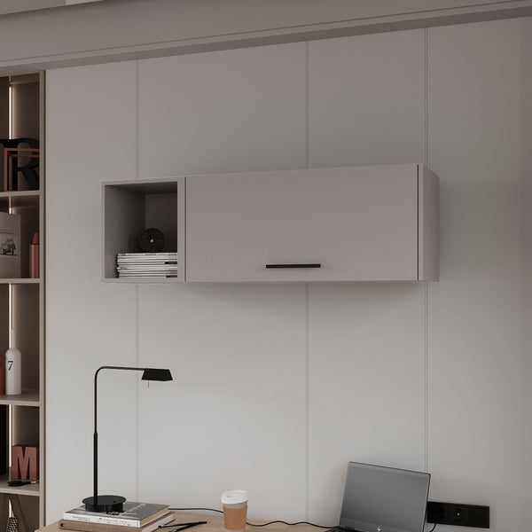 English Elm Wall Cabinet Conway Smoke Engineered Wood Office Storage with Open Shelf, Dual Compartments, Handle B092P238712