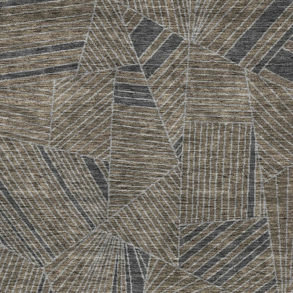 Homeroots 3' Stylish Geometric Beige Brown And Ivory Washable Area Rug For Indoor And Outdoor Spaces 8' X 10' Polyester 594800