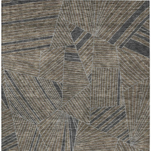 Homeroots 3' Stylish Geometric Beige Brown And Ivory Washable Area Rug For Indoor And Outdoor Spaces 9' X 12' Polyester 594801
