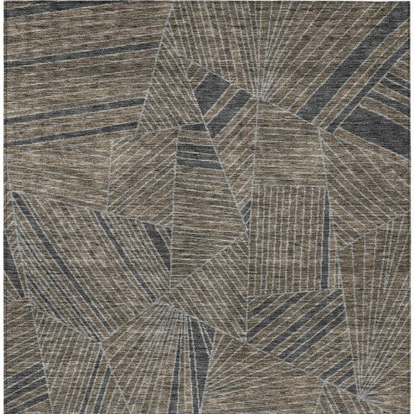 Homeroots 3' Stylish Geometric Beige Brown And Ivory Washable Area Rug For Indoor And Outdoor Spaces 9' X 12' Polyester 594801