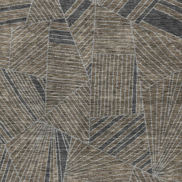 Homeroots 3' Stylish Geometric Beige Brown And Ivory Washable Area Rug For Indoor And Outdoor Spaces 9' X 12' Polyester 594801