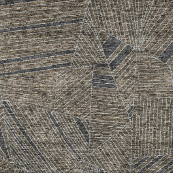 Homeroots 3' Stylish Geometric Beige Brown And Ivory Washable Area Rug For Indoor And Outdoor Spaces 10' X 14' Polyester 594802