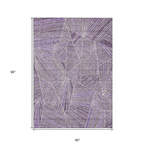 Homeroots 3' Stylish Geometric Beige Brown And Ivory Washable Area Rug For Indoor And Outdoor Spaces 5' X 8' Polyester 594804