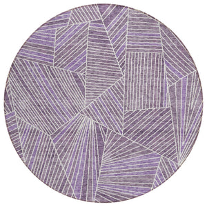 HomeRoots 5' Durable Purple and Ivory Geometric Area Rug for Indoor and Outdoor High-Traffic Spaces 8' Round 594805