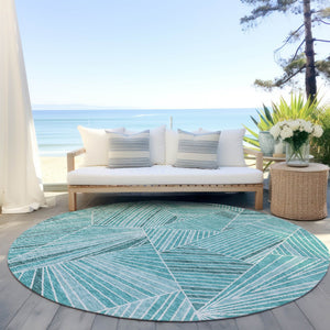 Homeroots 3' Stylish Geometric Beige Brown And Ivory Washable Area Rug For Indoor And Outdoor Spaces 8' Round Polyester 594811