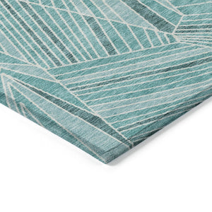 HomeRoots 9' Teal Blue & Ivory Geometric Area Rug – Stylish, Washable, Indoor/Outdoor, Durable & Easy-Care Design 594813