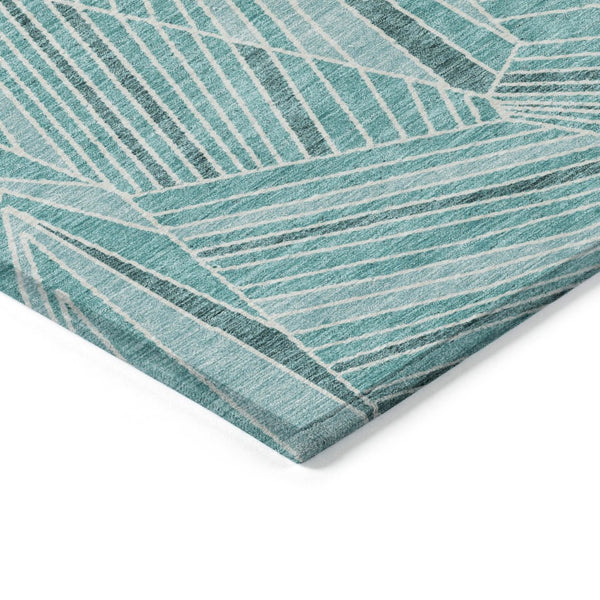 HomeRoots 9' Teal Blue & Ivory Geometric Area Rug – Stylish, Washable, Indoor/Outdoor, Durable & Easy-Care Design 594813