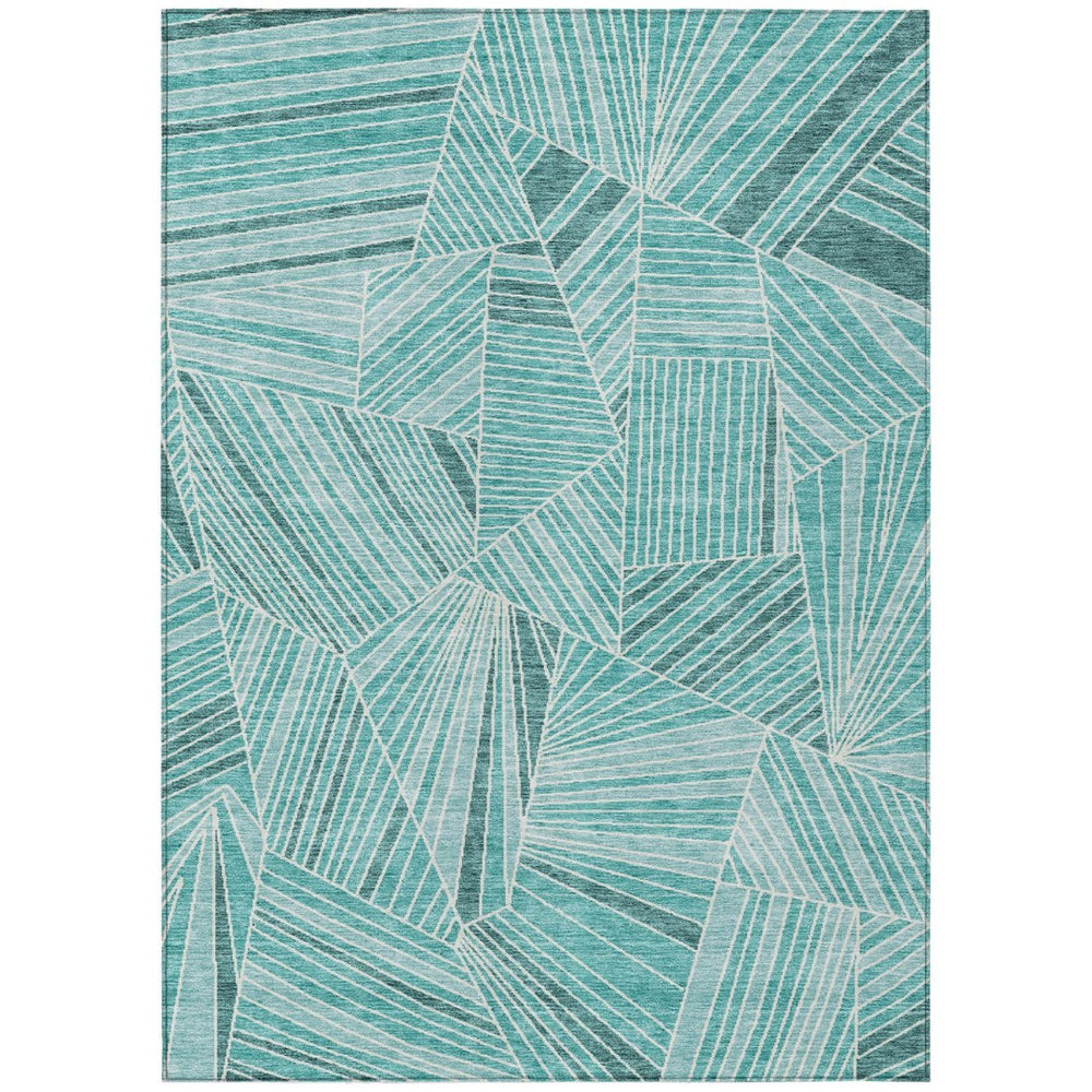 HomeRoots 5' Stylish Teal Blue and Ivory Geometric Area Rug – Durable, Washable for Indoor/Outdoor Spaces 10' X 14' 594814