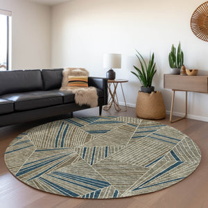 Homeroots 3' Stylish Geometric Beige Brown And Ivory Washable Area Rug For Indoor And Outdoor Spaces 8' Round Polyester 594817