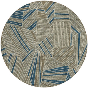 Homeroots 3' Stylish Geometric Beige Brown And Ivory Washable Area Rug For Indoor And Outdoor Spaces 8' Round Polyester 594817