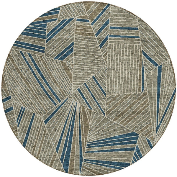 Homeroots 3' Stylish Geometric Beige Brown And Ivory Washable Area Rug For Indoor And Outdoor Spaces 8' Round Polyester 594817