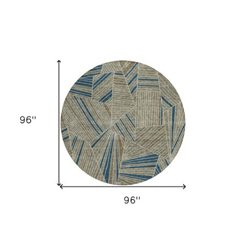 Homeroots 3' Stylish Geometric Beige Brown And Ivory Washable Area Rug For Indoor And Outdoor Spaces 8' Round Polyester 594817