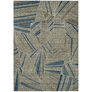 HomeRoots 5' Stylish Taupe Blue and Beige Geometric Area Rug - Washable, Durable for Indoor/Outdoor Use 8' X 10' 594818