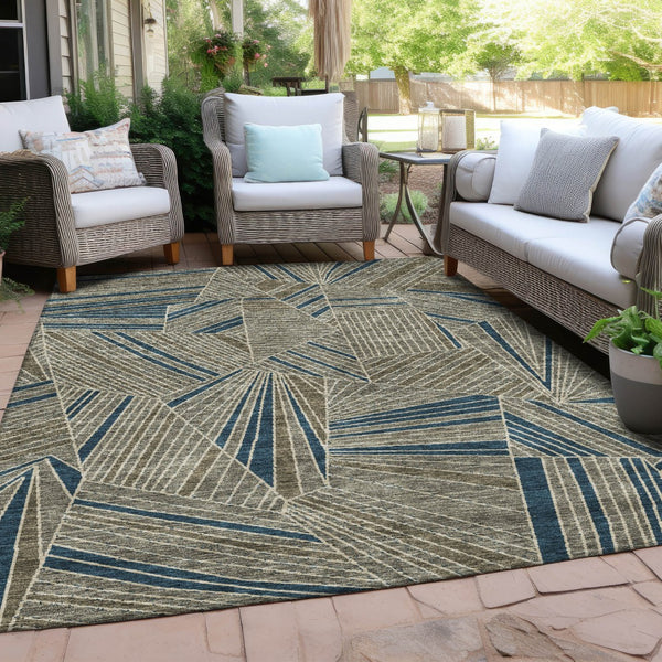 Homeroots 3' Stylish Geometric Beige Brown And Ivory Washable Area Rug For Indoor And Outdoor Spaces 9' X 12' Polyester 594819