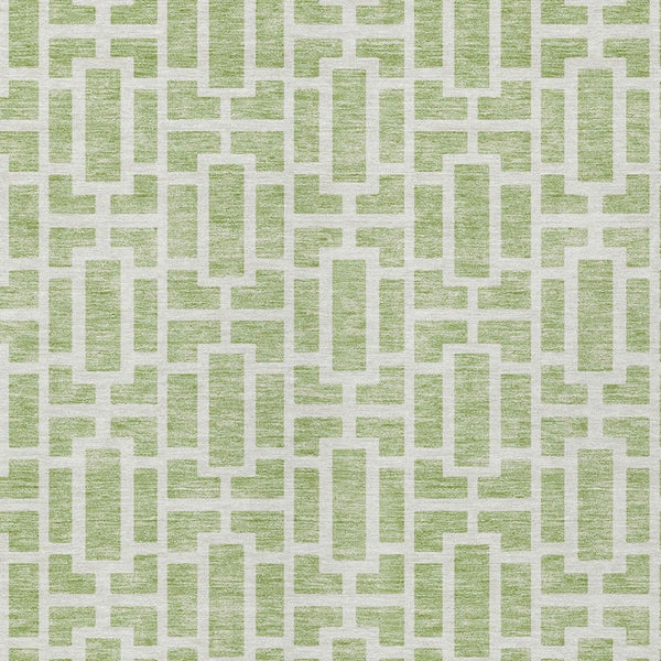 Homeroots 3' Artichoke Green And Ivory Geometric Washable Area Rug For Indoor And Outdoor Spaces 3' X 5' Polyester 594821
