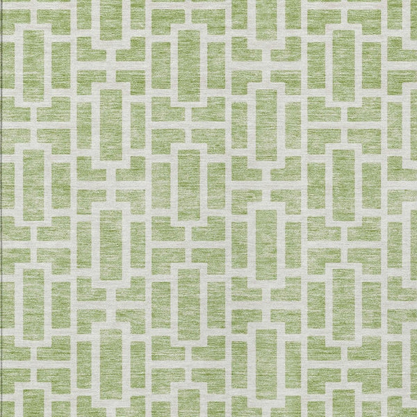 Homeroots 3' Artichoke Green And Ivory Geometric Washable Area Rug For Indoor And Outdoor Spaces 5' X 8' Polyester 594822