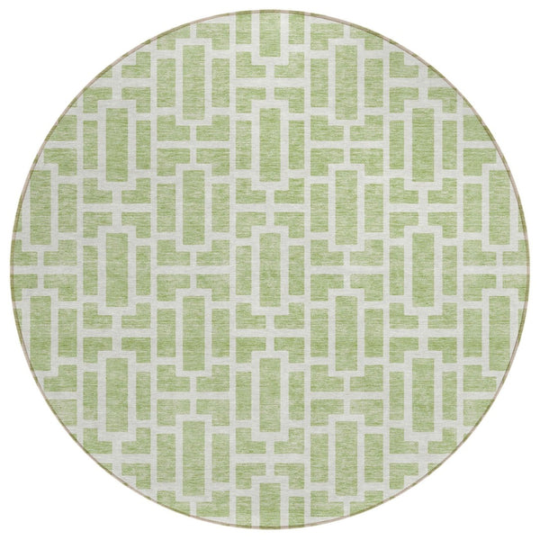 HomeRoots 5' Stylish Artichoke Green and Ivory Geometric Washable Area Rug for Indoor and Outdoor Spaces 8' Round 594823