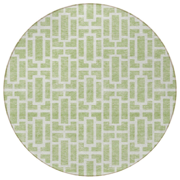 Homeroots 3' Artichoke Green And Ivory Geometric Washable Area Rug For Indoor And Outdoor Spaces 8' Round Polyester 594823