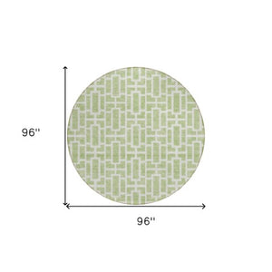 Homeroots 3' Artichoke Green And Ivory Geometric Washable Area Rug For Indoor And Outdoor Spaces 8' Round Polyester 594823
