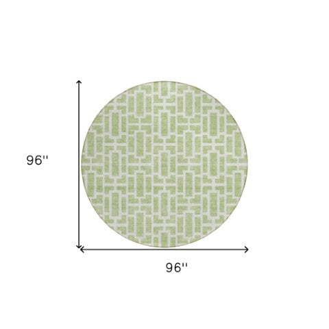 Homeroots 3' Artichoke Green And Ivory Geometric Washable Area Rug For Indoor And Outdoor Spaces 8' Round Polyester 594823